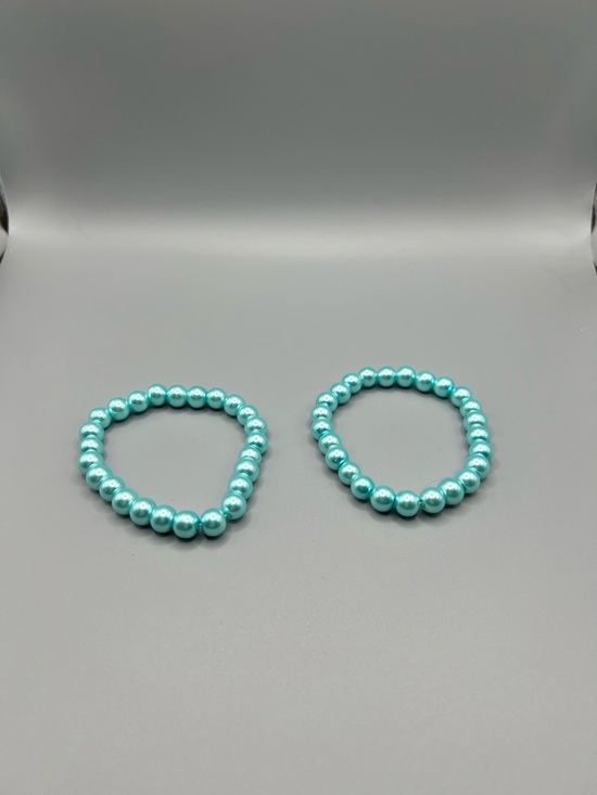 Hand Crafted Jewelry - Aqua Pearl Beaded Stretch Bracelets - Handmade #B0243T
